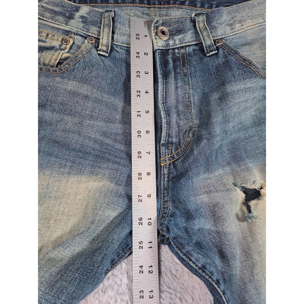 Express Jeans Kingston Tapered Leg 32x30 Blue Mens Classic Fit Distressed Denim - Picture 10 of 11